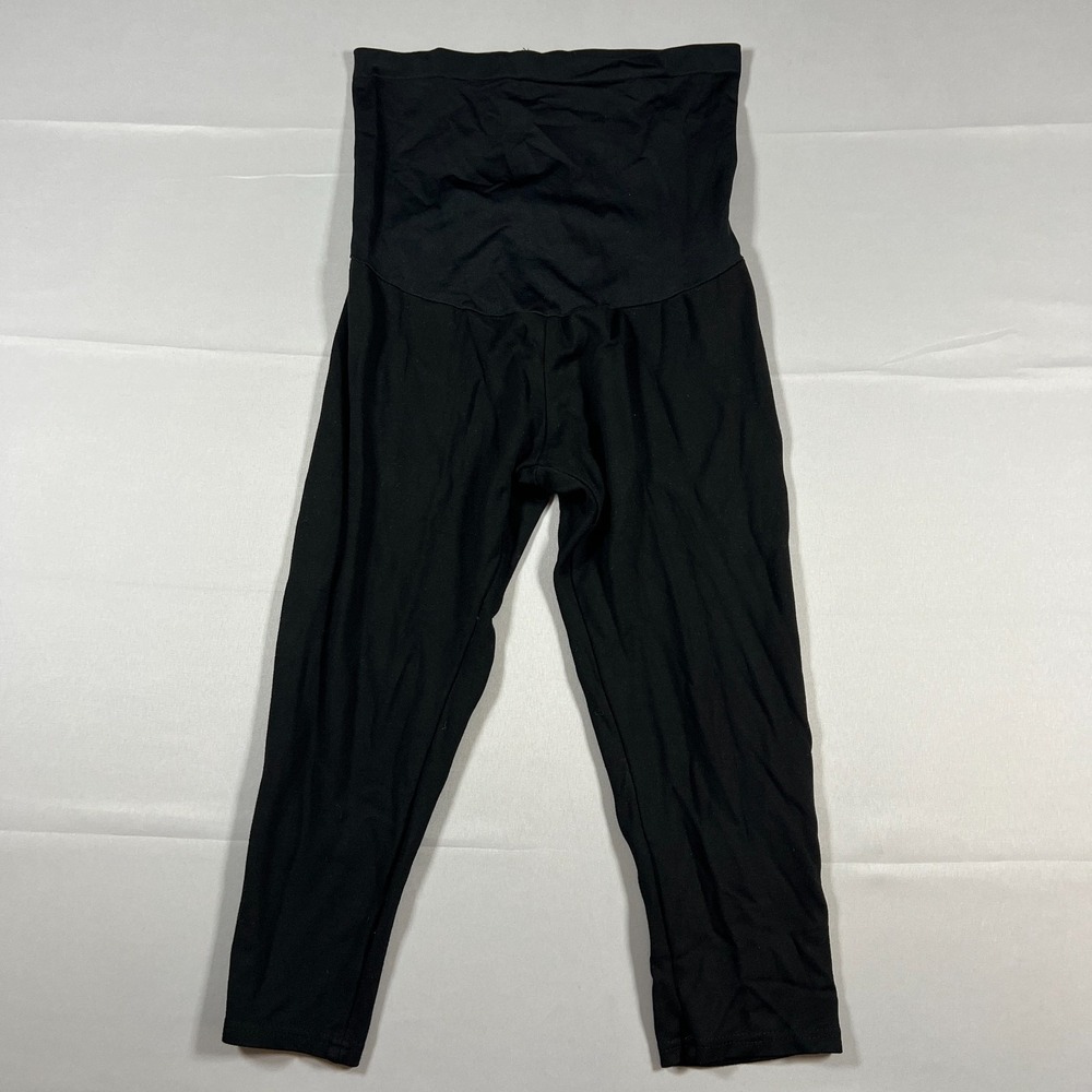 Bella Vida Maternity Capri Leggings Womens Large Black Rayon Stretch Over Belly